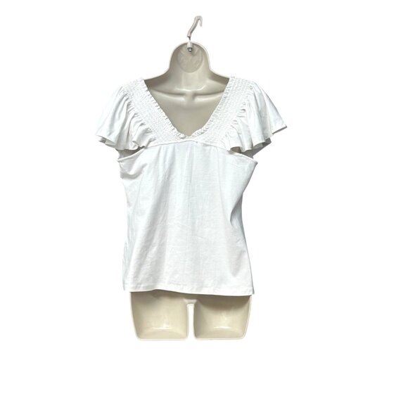 Catherine Malandrino Flutter-Sleeves Top, White, L - Picture 12 of 12